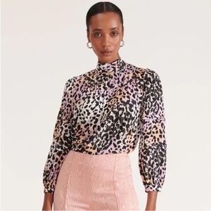 Veronica Beard Lety Watercolor Leopard Print Blouse